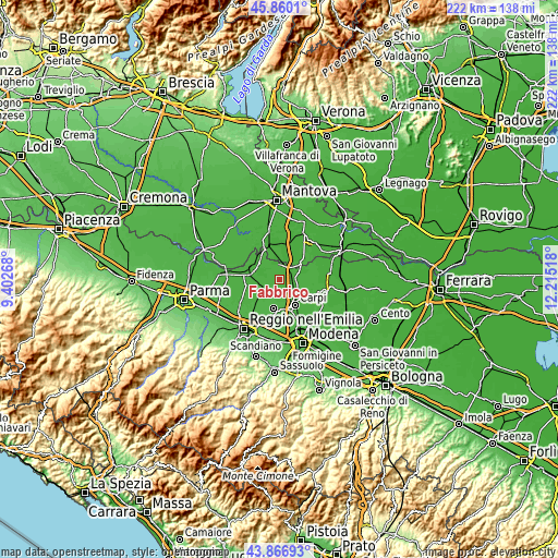 Topographic map of Fabbrico