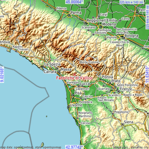Topographic map of Fabbriche di Vallico