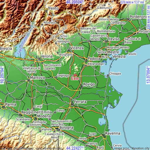 Topographic map of Este