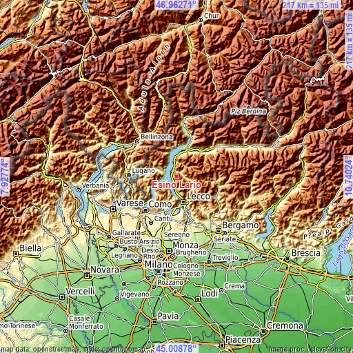 Topographic map of Esino Lario