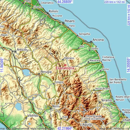 Topographic map of Esanatoglia