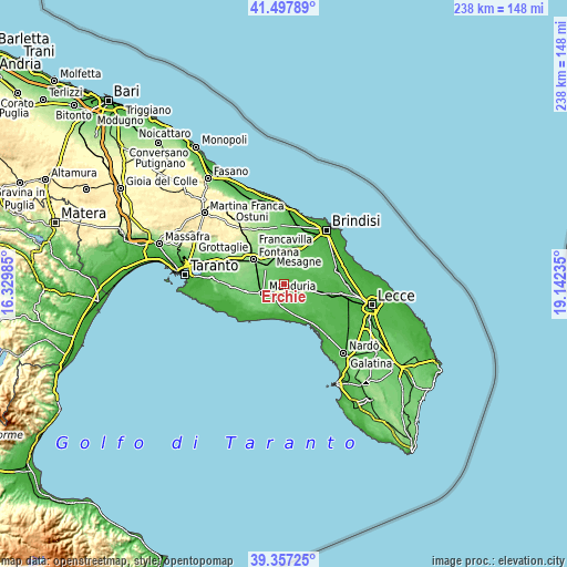Topographic map of Erchie