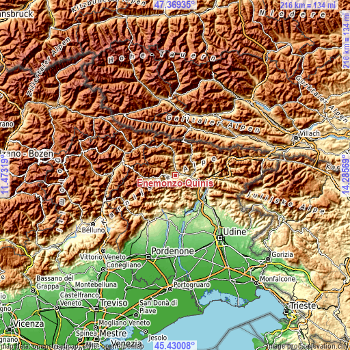 Topographic map of Enemonzo-Quinis