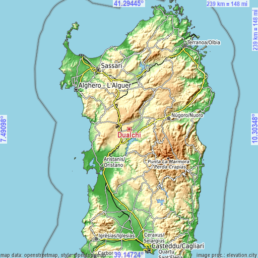 Topographic map of Dualchi