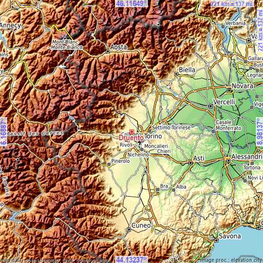 Topographic map of Druento