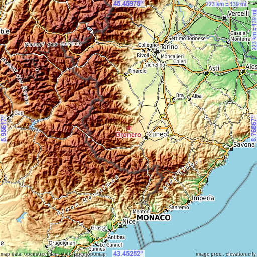 Topographic map of Dronero