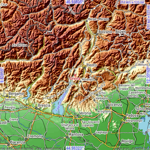 Topographic map of Drena