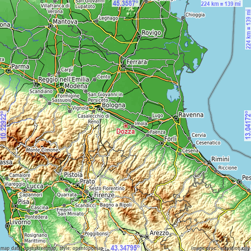Topographic map of Dozza
