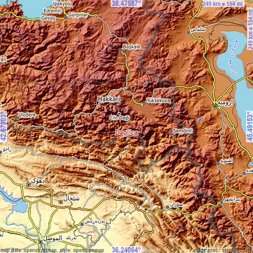 Topographic map of Dağlıca
