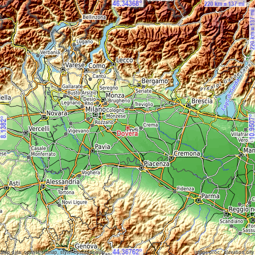 Topographic map of Dovera