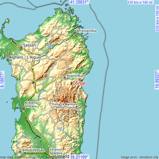 Topographic map of Dorgali