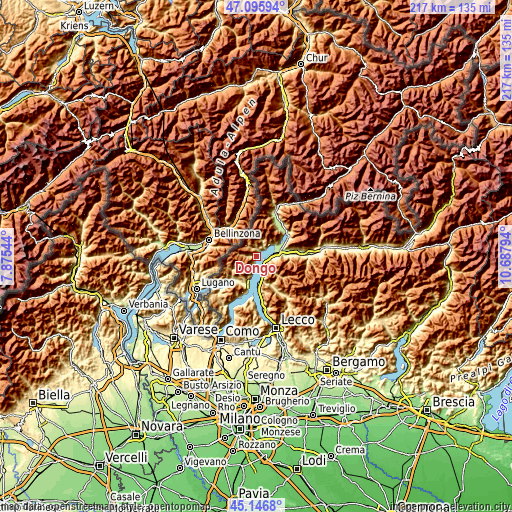 Topographic map of Dongo