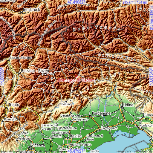 Topographic map of Domegge di Cadore