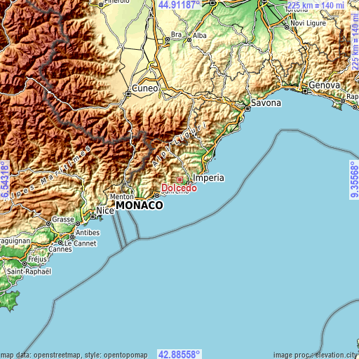 Topographic map of Dolcedo