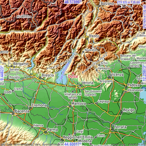 Topographic map of Dolcè