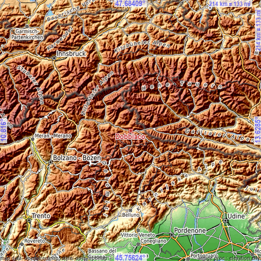 Topographic map of Dobbiaco