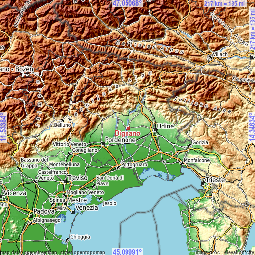 Topographic map of Dignano