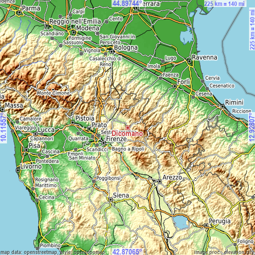 Topographic map of Dicomano