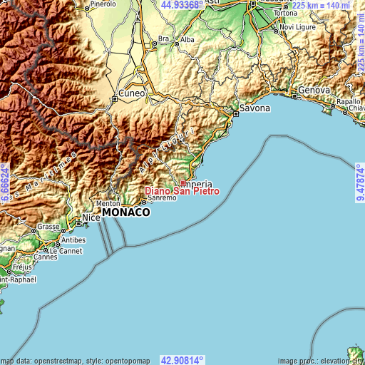 Topographic map of Diano San Pietro