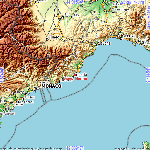 Topographic map of Diano Marina