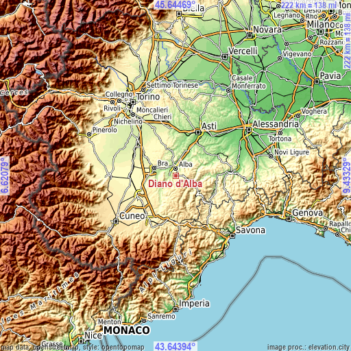 Topographic map of Diano d'Alba