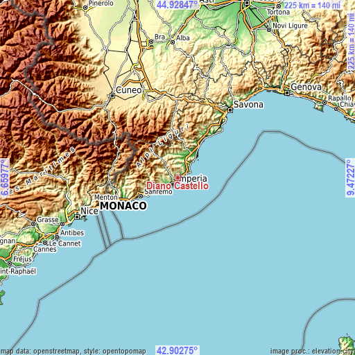 Topographic map of Diano Castello