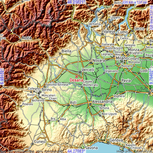 Topographic map of Desana