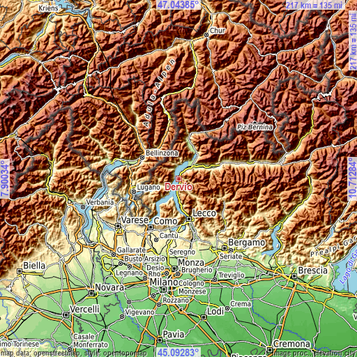 Topographic map of Dervio