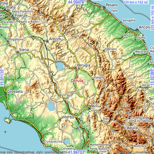 Topographic map of Deruta