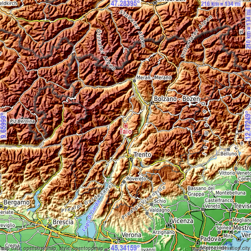 Topographic map of Taio