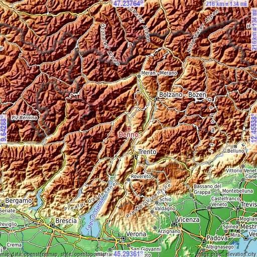 Topographic map of Denno