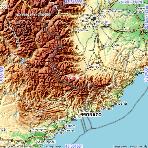 Topographic map of Demonte