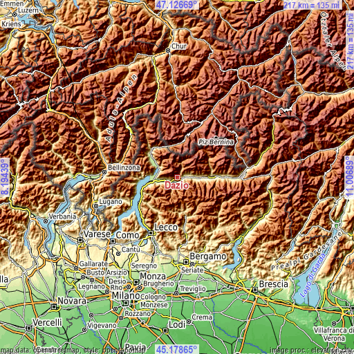 Topographic map of Dazio