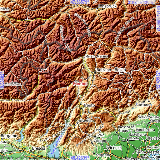 Topographic map of Dambel