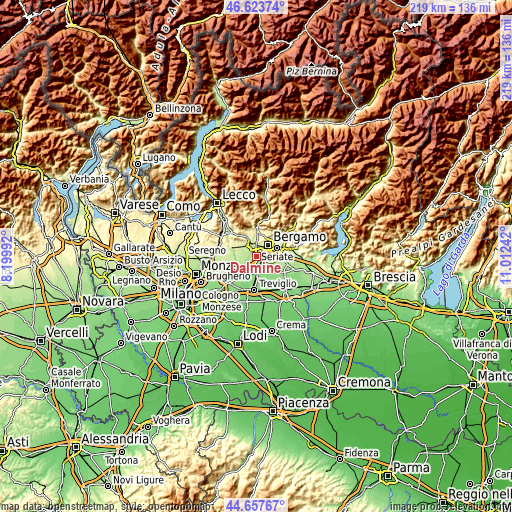 Topographic map of Dalmine