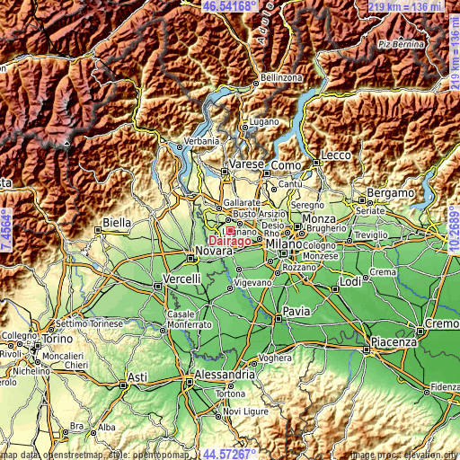 Topographic map of Dairago