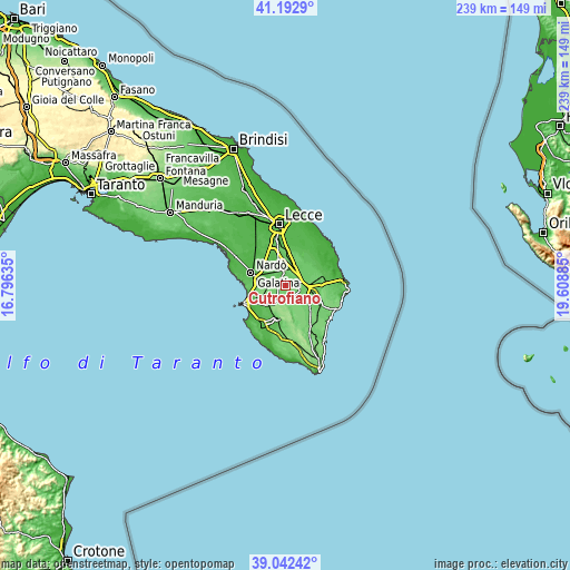 Topographic map of Cutrofiano