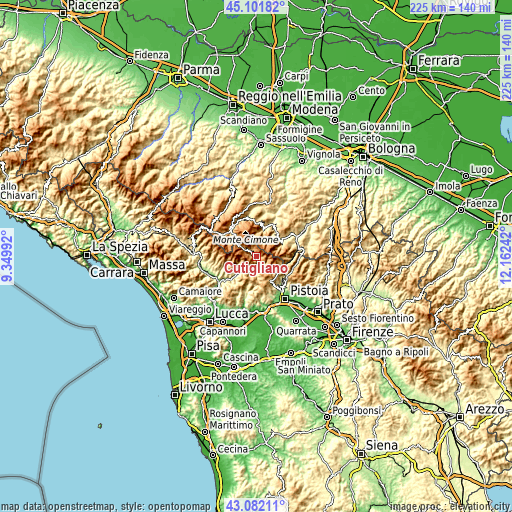 Topographic map of Cutigliano