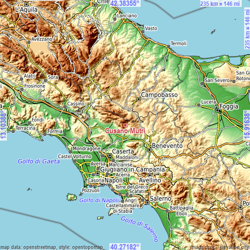 Topographic map of Cusano Mutri