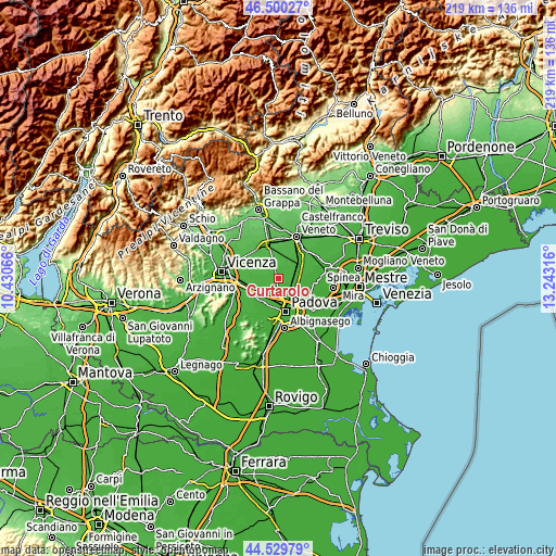 Topographic map of Curtarolo