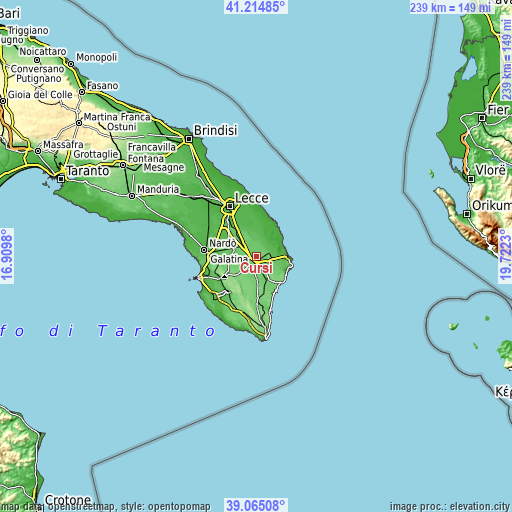 Topographic map of Cursi