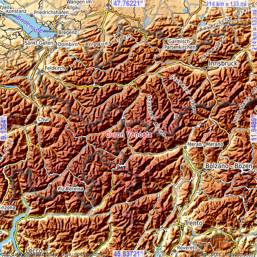 Topographic map of Curon Venosta