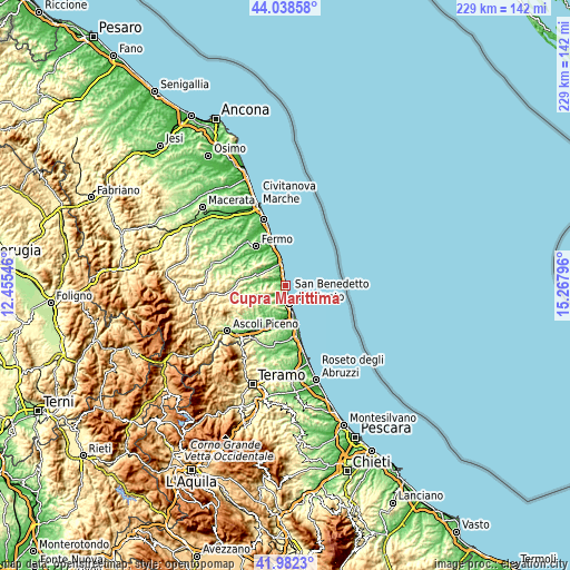 Topographic map of Cupra Marittima