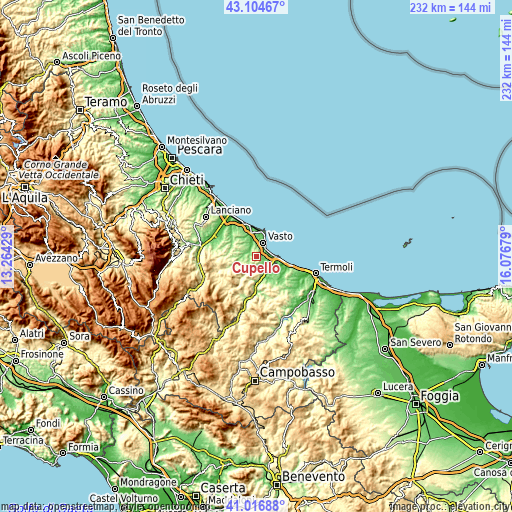 Topographic map of Cupello