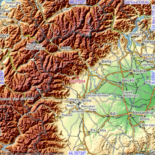 Topographic map of Cuorgnè