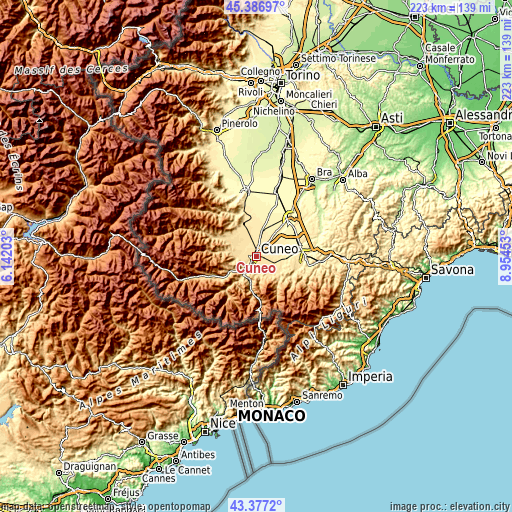 Topographic map of Cuneo