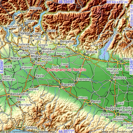 Topographic map of Cumignano sul Naviglio