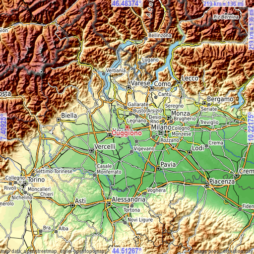 Topographic map of Cuggiono
