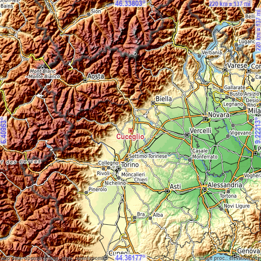 Topographic map of Cuceglio