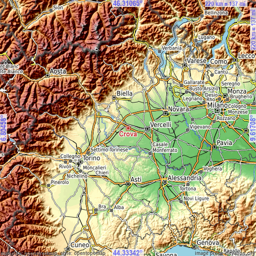 Topographic map of Crova